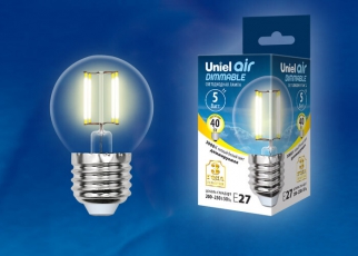 Лампа светодиодная LED-G45-5W/WW/E27/CL/DIM GLA01TR LED диммируемая. 