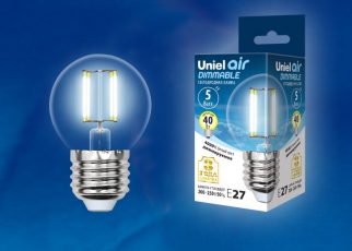 Лампа светодиодная LED-G45-5W/NW/E27/CL/DIM GLA01TR LED диммируемая. 