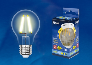 Лампа светодиодная LED-A60-7W/WW/E27/CL/MB GLM10TR LED «груша», прозр Серия Multibright. 3000K 100-50-10 . | UL-00002366 | Uniel