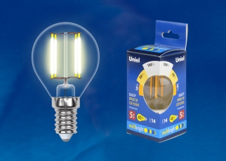 Лампа светодиодная LED-G45-5W/WW/E14/CL/MB GLM10TR LED. «шар», прозр Серия Multibright. 3000K 100-50-10 . | UL-00002369 | Uniel