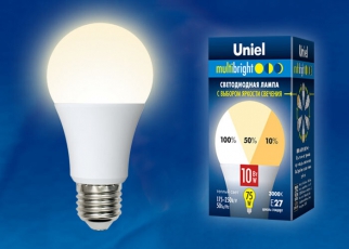 Лампа светодиодная LED-A60-10W/WW/E27/FR/MB PLM11WH LED. «А», матовая. Серия Multibright. 3000K 100-50-10 . | UL-00002371 | Uniel