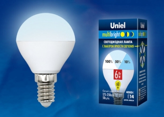 Лампа светодиодная LED-G45-6W/NW/E14/FR/MB PLM11WH LED. «шар», матовая. Серия Multibright. 4000K 100-50-10 . | UL-00002376 | Uniel
