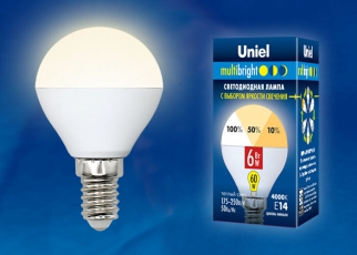 Лампа светодиодная LED-G45-6W/WW/E14/FR/MB PLM11WH LED. «шар», матовая. Серия Multibright. 3000K 100-50-10 . | UL-00002375 | Uniel