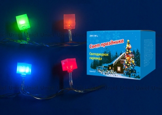 Гирлянда светодиодная с контроллером «Кубики» ULD-S0700-050/DTA MULTI IP20 CUBES-1 50 диодов, 7 м, разноцветная, IP20,шнур прозр. | 07932 | Uniel