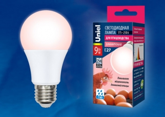 Лампа светодиодная LED-A60-9W/SCEP/E27/FR/DIM IP65 PLO65WH LED диммируемая для птиц. Спектр для яйценоскости | UL-00003189 | Uniel