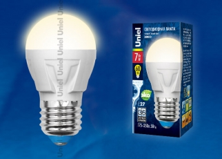 Лампа светодиодная LED-G45 7W/WW/E27/FR PLP01WH LED. «шар», матовая. серия Яркая, пр-во Россия, 3000K | UL-00002420 | Uniel