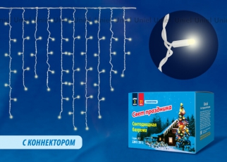 Бахрома с коннекторами светодиодная с контроллером ULD-B3010-200/TWK WARMWHITE IP67 , 3 м. 200 диодов, шнур белый, соед | UL-00001365 | Uniel