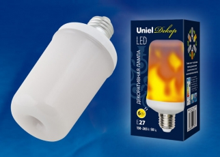 Лампа светодиодная LED-L60-6W/FLAME/E27/FR PLD01WH LED декоративная с типом свечения «эффект пламени». «цилиндр», мат. . | UL-00003360 | Uniel