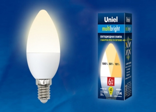Лампа светодиодная LED-C37-6W/WW/E14/FR/MB PLM11WH LED. «свеча», матовая. Серия Multibright. 3000K 100-50-10 . | UL-00002373 | Uniel