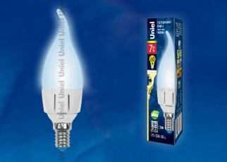 Лампа светодиодная LED-CW37 7W/NW/E14/FR PLP01WH LED. «свеча на ветру», матовая. серия Яркая, пр-во Россия, 4000K | UL-00002415 | Uniel