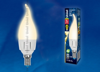 Лампа светодиодная LED-CW37 7W/WW/E14/FR PLP01WH LED. «свеча на ветру», матовая. серия Яркая, пр-во Россия, 3000K | UL-00002416 | Uniel