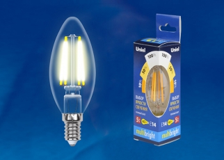 Лампа светодиодная LED-C35-5W/WW/E14/CL/MB GLM10TR LED. «свеча», прозр Серия Multibright. 3000K 100-50-10 . | UL-00002367 | Uniel