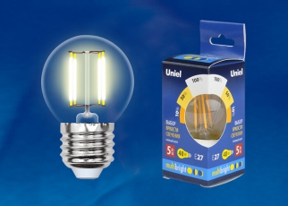 Лампа светодиодная LED-G45-5W/WW/E27/CL/MB GLM10TR LED. «шар», прозр Серия Multibright. 3000K 100-50-10 . | UL-00002370 | Uniel