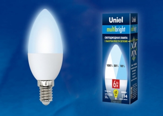 Лампа светодиодная LED-C37-6W/NW/E14/FR/MB PLM11WH LED. «свеча», матовая. Серия Multibright. 4000K 100-50-10 . | UL-00002374 | Uniel
