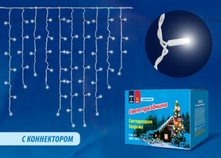 Бахрома с коннекторами светодиодная с контроллером ULD-B3010-200/TWK BLUE IP67 , 3 м. 200 диодов, шнур белый, соед | UL-00002330 | Uniel