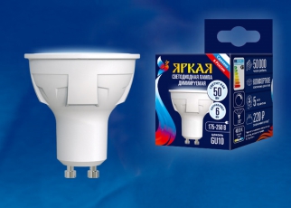 Лампа светодиодная LED-JCDR 6W/NW/GU10/FR/DIM PLP01WH LED, димм.. «JCDR», мат, серия Яркая, пр-во Россия, 4000К . | UL-00003988 | Uniel